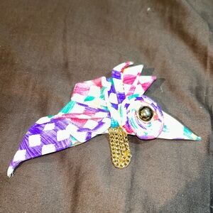 Colorful Vintage Leather Brooch with Gold Accent